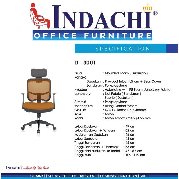 INDACHI D 3001 N Kursi Kantor Kursi Kerja - Mekar Furniture